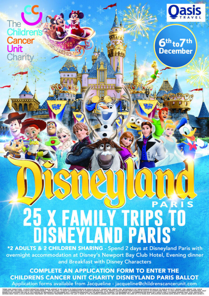 Join us for a vibrant charity event, sponsored by Oasis Travel and Children's Cancer Unit Charity, offering 25 magical family vacations to Disneyland Paris. Save the date: 6th to 7th December. Experience Disney magic while making a difference!