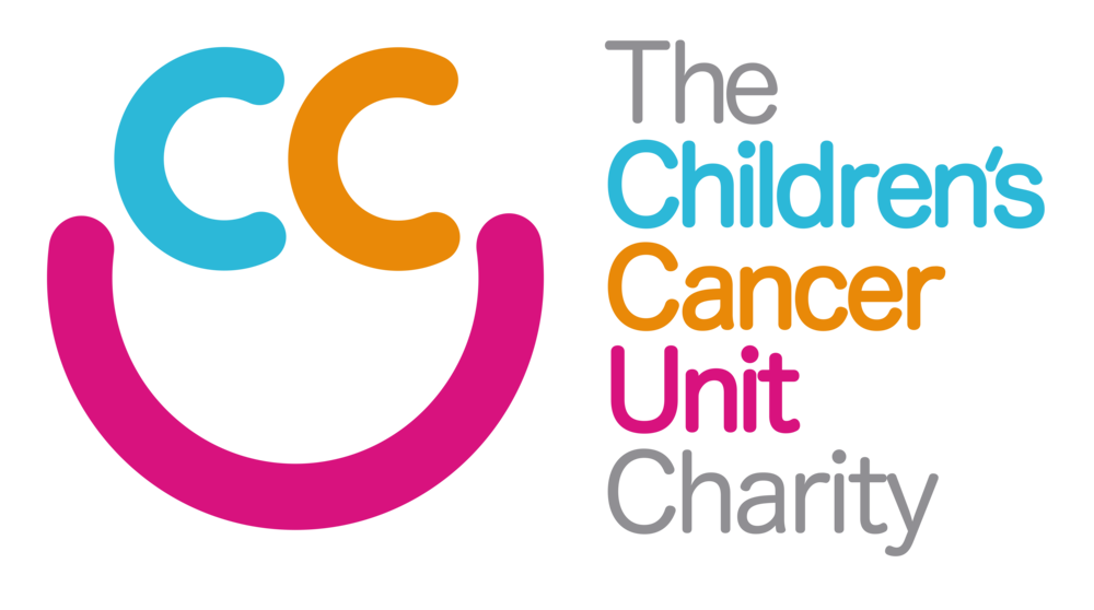 Logo for The Children's Cancer Unit Charity, featuring a stylized smiling face formed by interlocking letters "C" in blue and orange, accompanied by the charity's name in blue, orange, and pink text—resembling a default kit of hope and positivity.